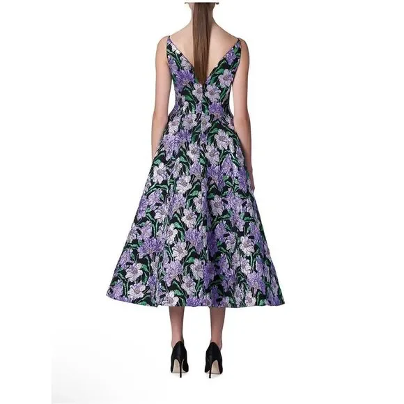 Carolina Herrera Metallic Floral Jacquard A-Line Dress size 6 - Picture 3 of 14